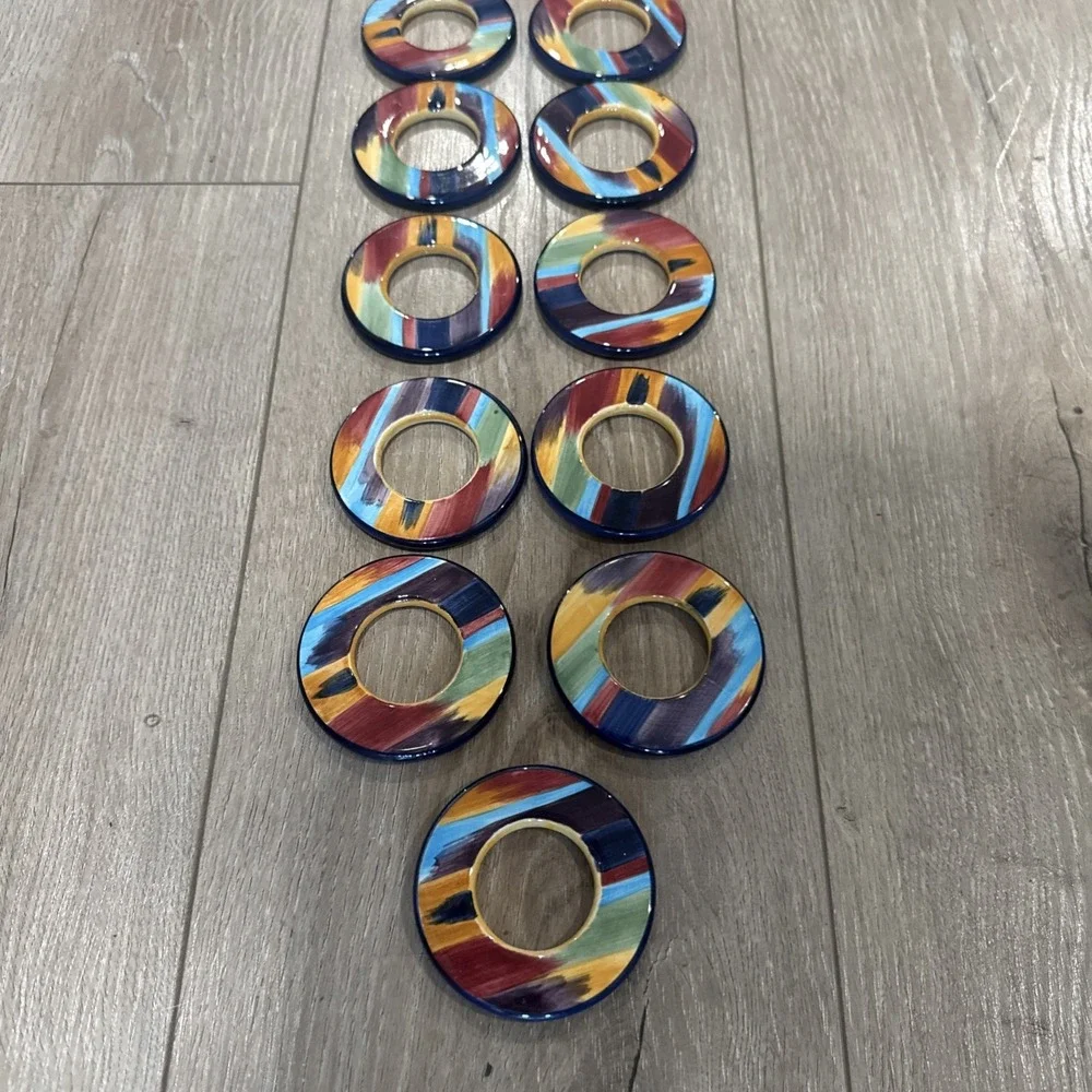 11 pcs Tabletops Unlimited Madrid Napkin Rings Ceramic Multicolor Discontinued